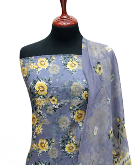 Puri Print Lawn C/Dupatta`25 D#6993 (B Grey)