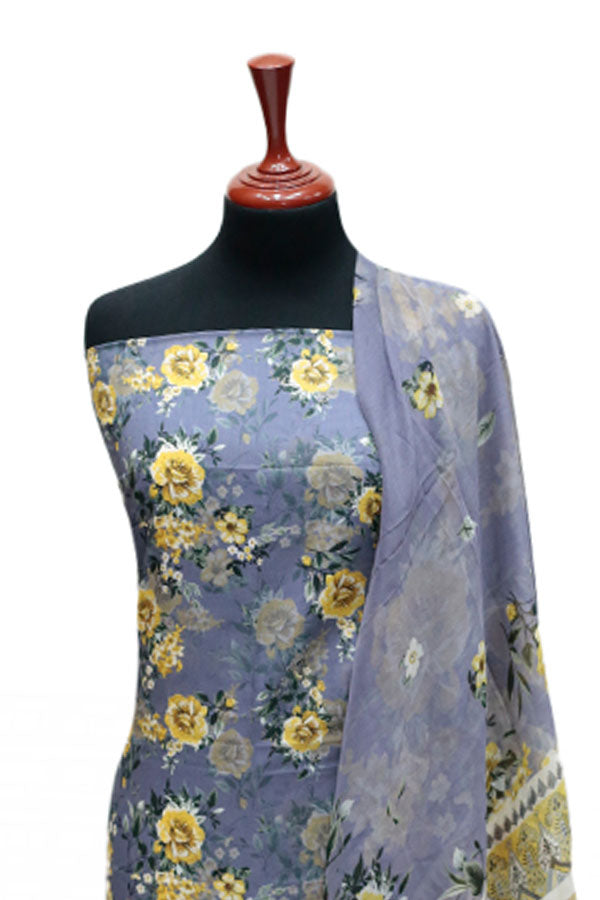 Puri Print Lawn C/Dupatta`25 D#6993 (B Grey)
