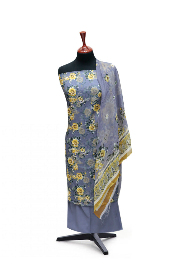 Puri Print Lawn C/Dupatta`25 D#6993 (B Grey)