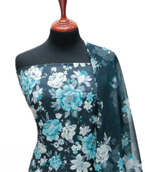 Puri Print Lawn C/Dupatta`25 D#6993 (Nevy Blue)