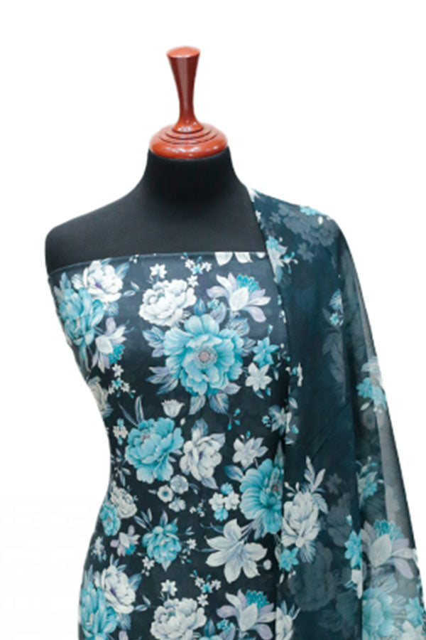 Puri Print Lawn C/Dupatta`25 D#6993 (Nevy Blue)