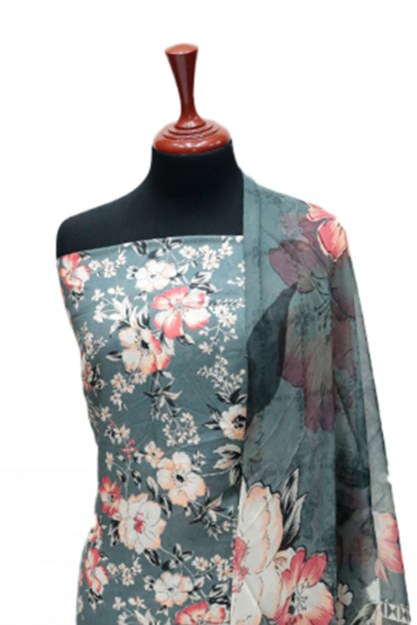 Puri Print Lawn C/Dupatta`25 D#6993 (G Grey)