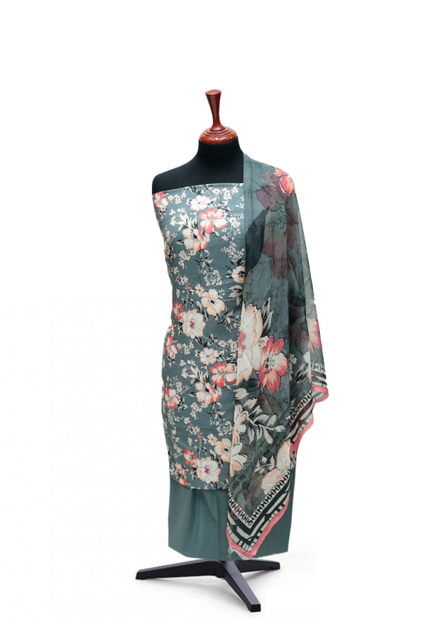 Puri Print Lawn C/Dupatta`25 D#6993 (G Grey)