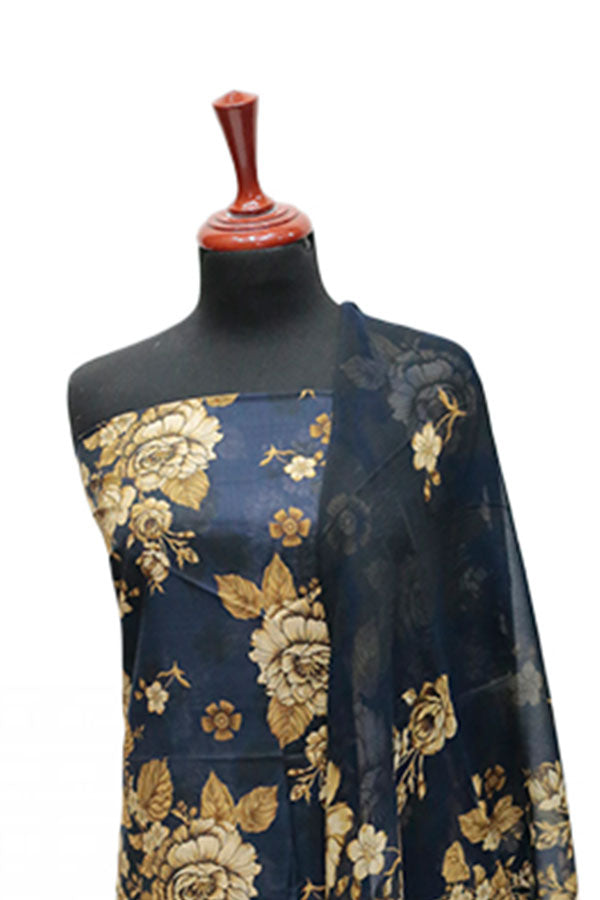 Puri Print Lawn C/Dupatta`25 D#7035 (Nevy Blue)