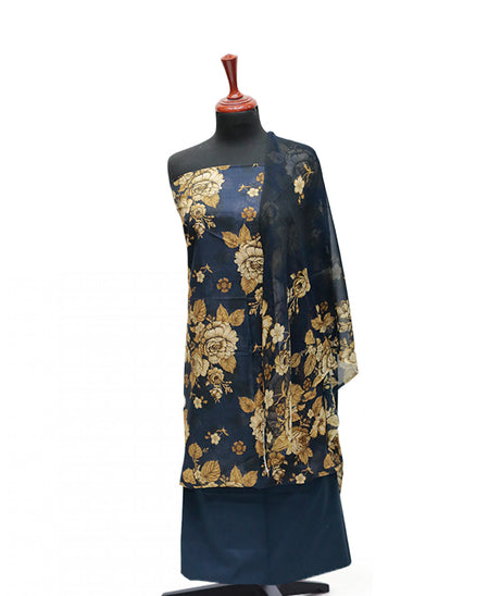 Puri Print Lawn C/Dupatta`25 D#7035 (Nevy Blue)