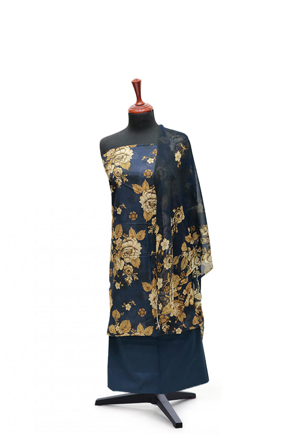 Puri Print Lawn C/Dupatta`25 D#7035 (Nevy Blue)