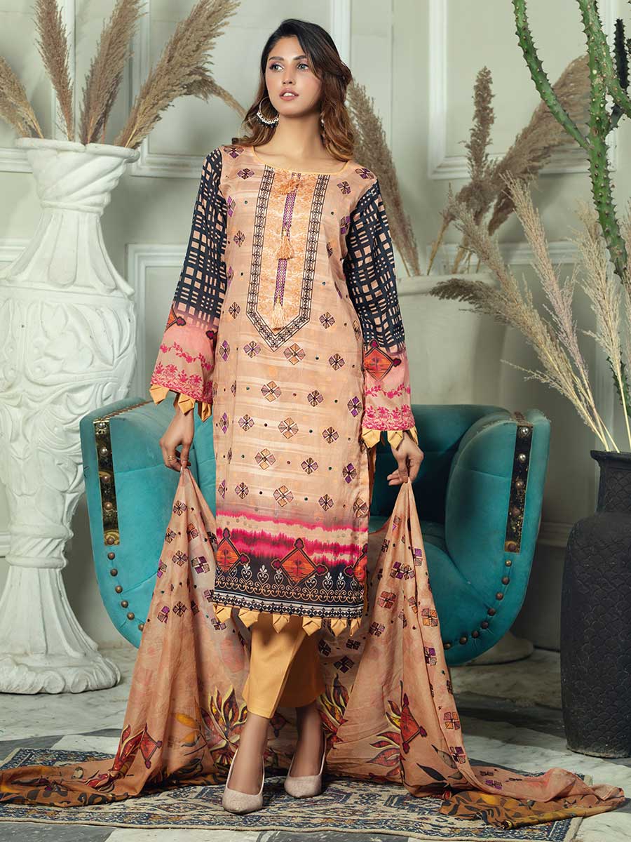 Aalaya R/Mehtab Emb Lawn`23 D#1 (Mustard)