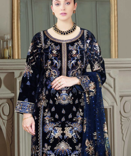 Ramsha Velvet Collection`22 VC#401 (Blue)