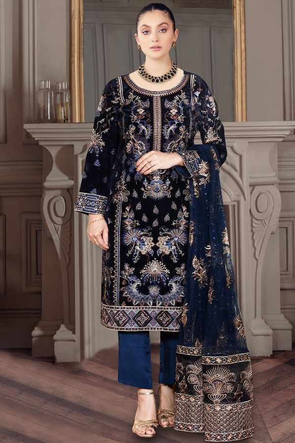Ramsha Velvet Collection`22 VC#401 (Blue)