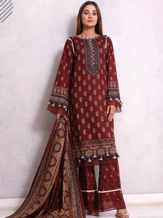 Roshni Print Lawn`22 D#903 Maroon