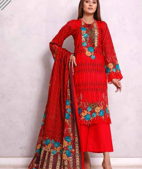 Roshni Print Lawn`22 D#904 Red
