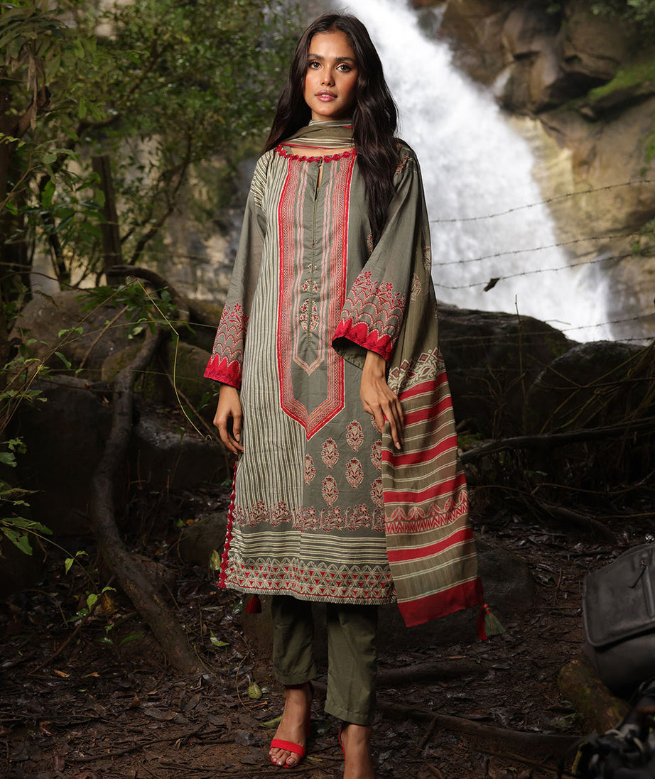 Al-Karam S/S Lawn`23 SS#22 Olive Green