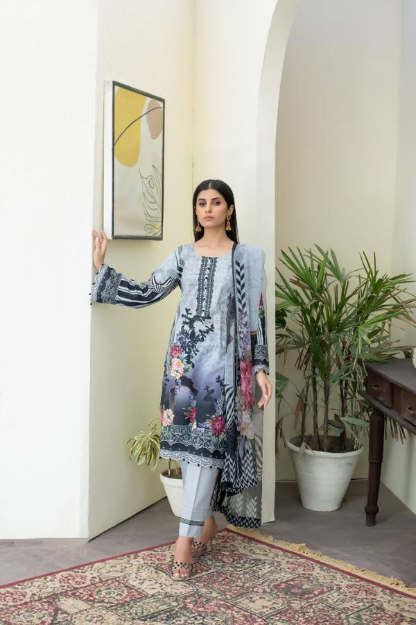 Salina Digital print Lawn`22 Grey