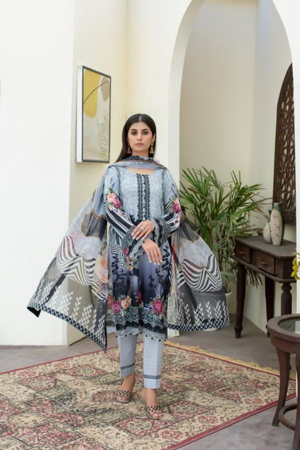 Salina Digital print Lawn`22 Grey