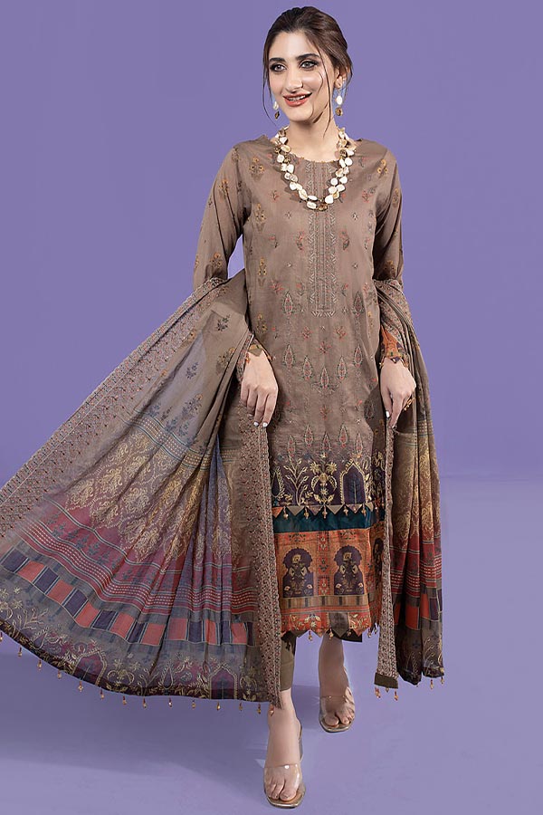 Schick Kinara Emb Lawn`23 (Vol-3) D#1 (BROWN)