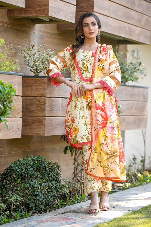 Sidra Aleem P/ Series Lawn`25 D #1  Lemon Yellow