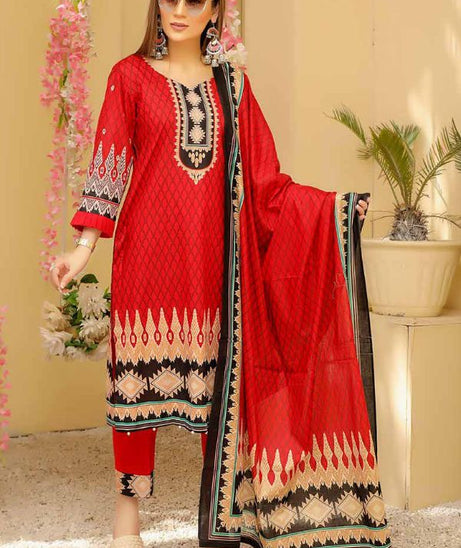 Star Print Lawn`22 D#1062 Red