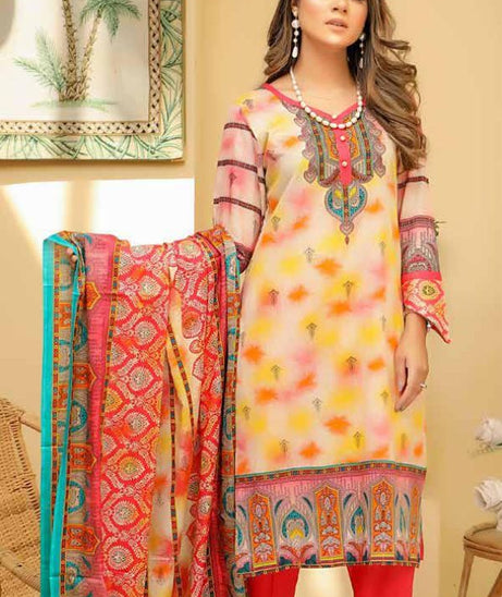 Star Print Lawn`22 D#1066 Red