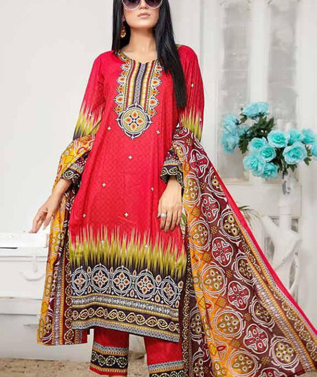 Star Print Lawn`22 D#1083 Red
