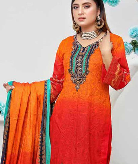 Star Print Lawn`22 D#1088 Red