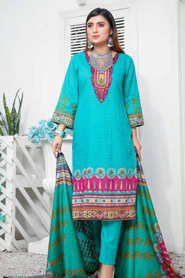 Star Print Lawn`22 D#1090 Sea Green