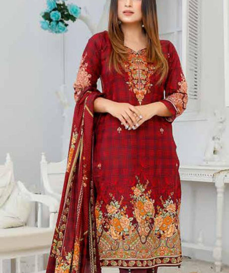 Star Print Lawn`22 D#1094 Maroon