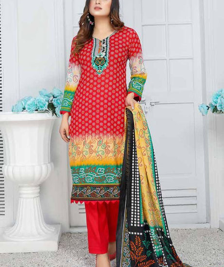 Star Print Lawn`22 D#1124 Red