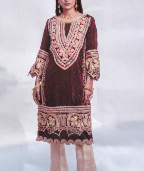 Al Zohaib Velveto Emb Shirt`20 D#4 (Maroon)