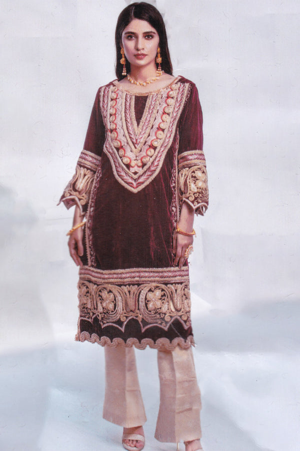 Al Zohaib Velveto Emb Shirt`20 D#4 (Maroon)
