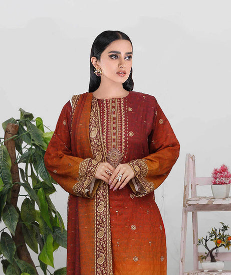 Bin Shahid Fancy Airjet Lawn`25 V#10  D Rust