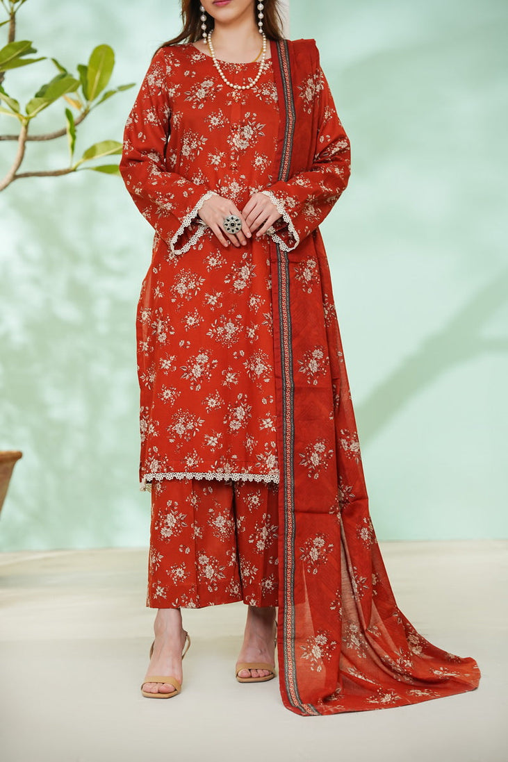 VS Daman Print Lawn`26 D#814 (Rust)