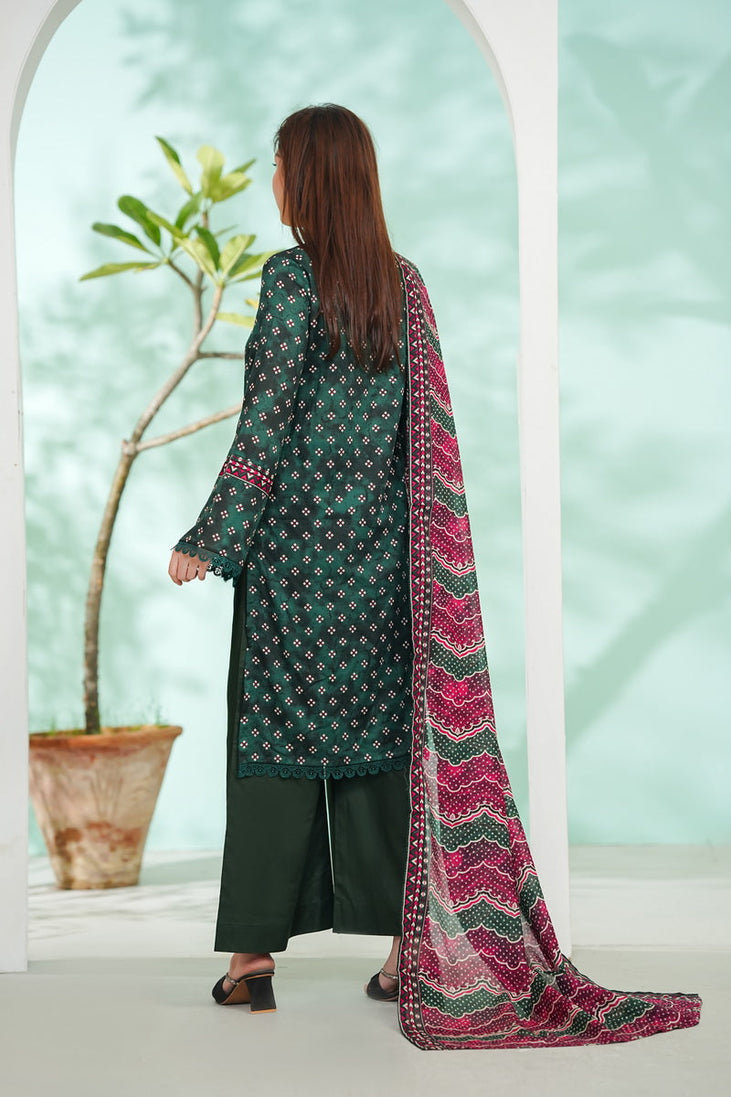 VS Daman Print Lawn`26 D#809 (Bottle Green)