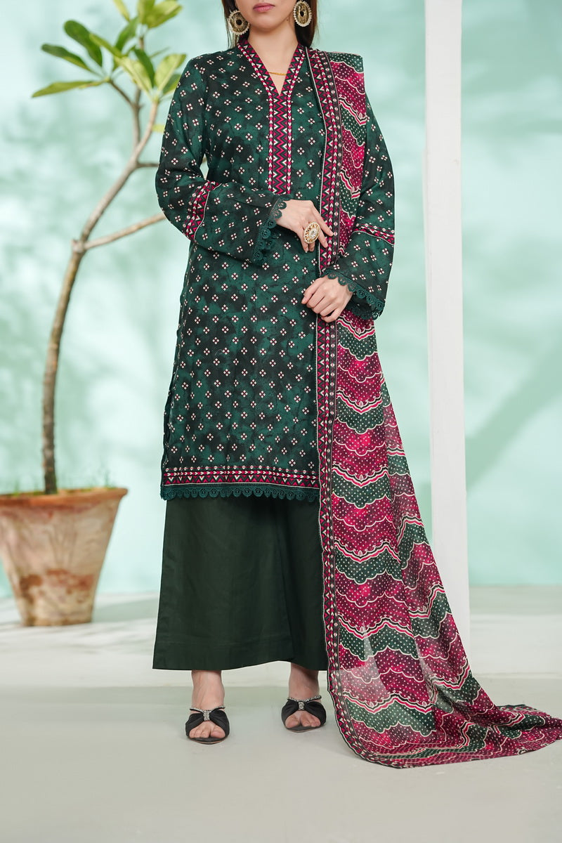 VS Daman Print Lawn`26 D#809 (Bottle Green)