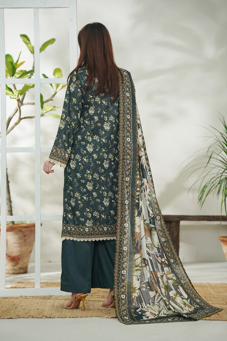 VS Daman Print Lawn`26 D#734 Bottle Green