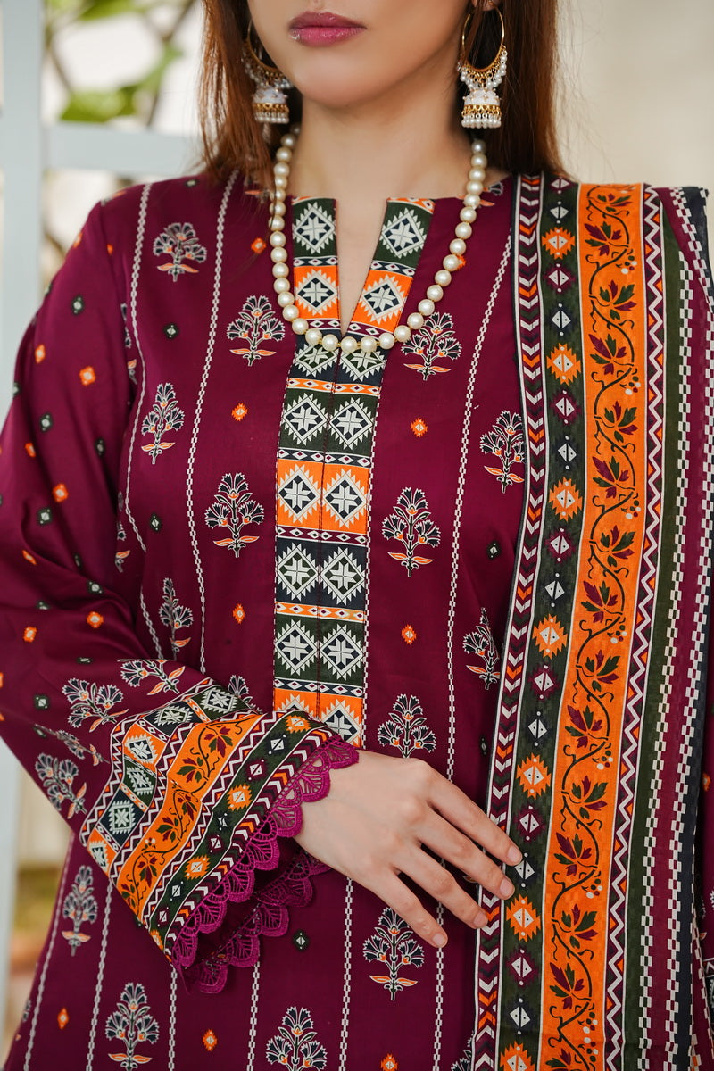 VS Daman Print Lawn`26 D#730 Maroon