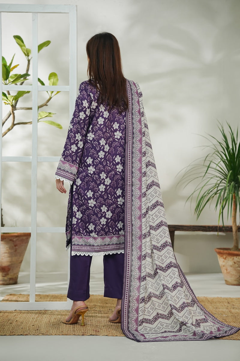 VS Daman Print Lawn`26 D#733 Purple