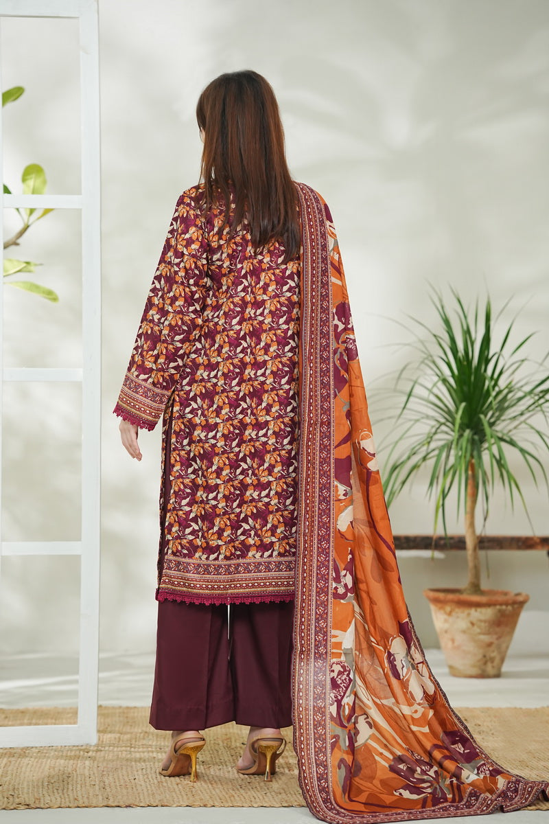 VS Daman Print Lawn`26 D#727 D-Maroon