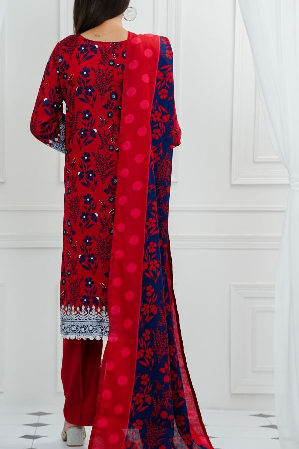 VS Daman Print Lawn`25 D#814 Red