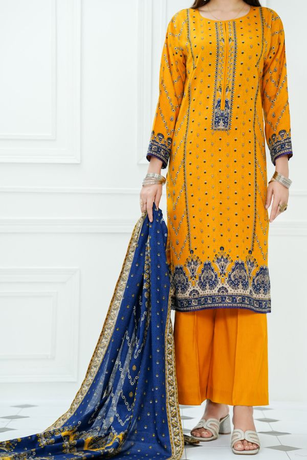 VS Daman Print Lawn`25 D#815 Mustard