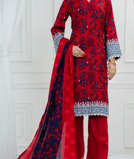 VS Daman Print Lawn`25 D#814 Red