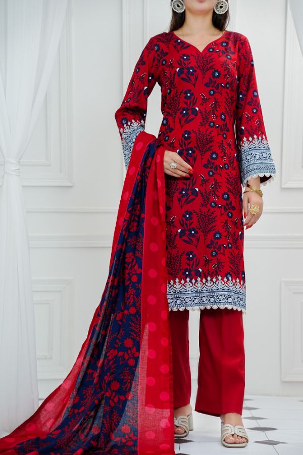 VS Daman Print Lawn`25 D#814 Red