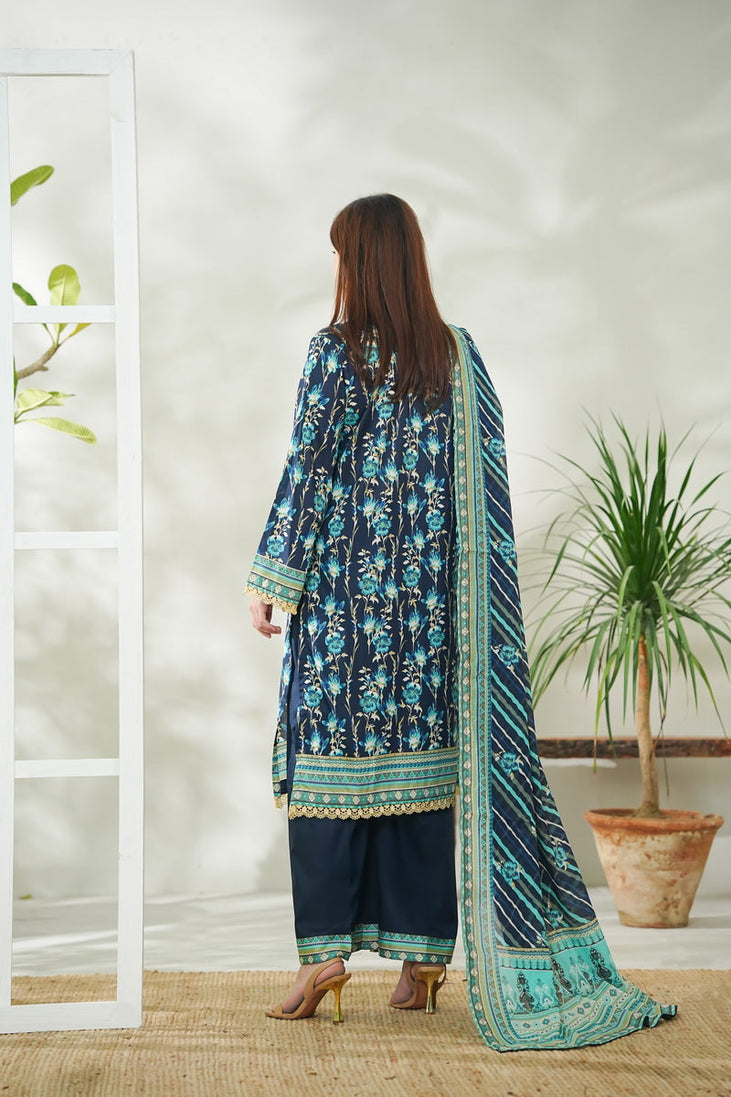 VS Daman Print Lawn`26 D#731 Nevy Blue