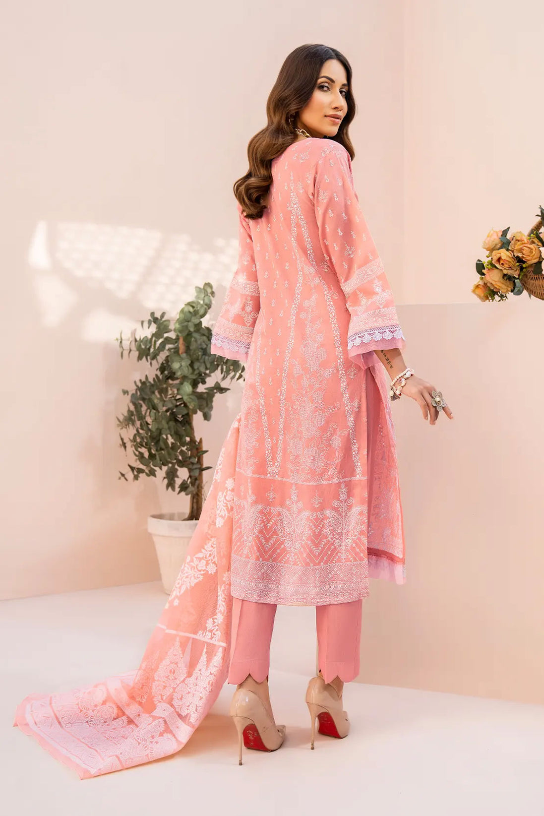 Rashid White Emb Lawn'23 D#5562 D Peach