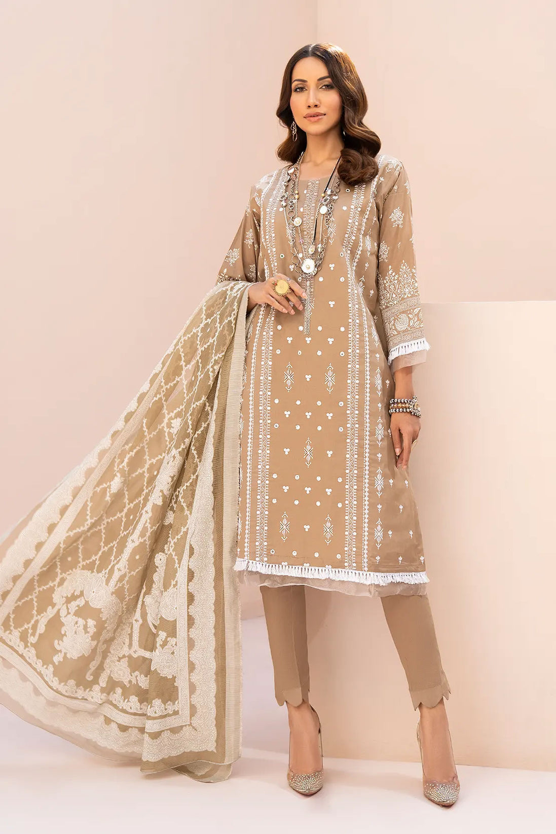 Rashid White Emb Lawn'23 D#5563 D Brown