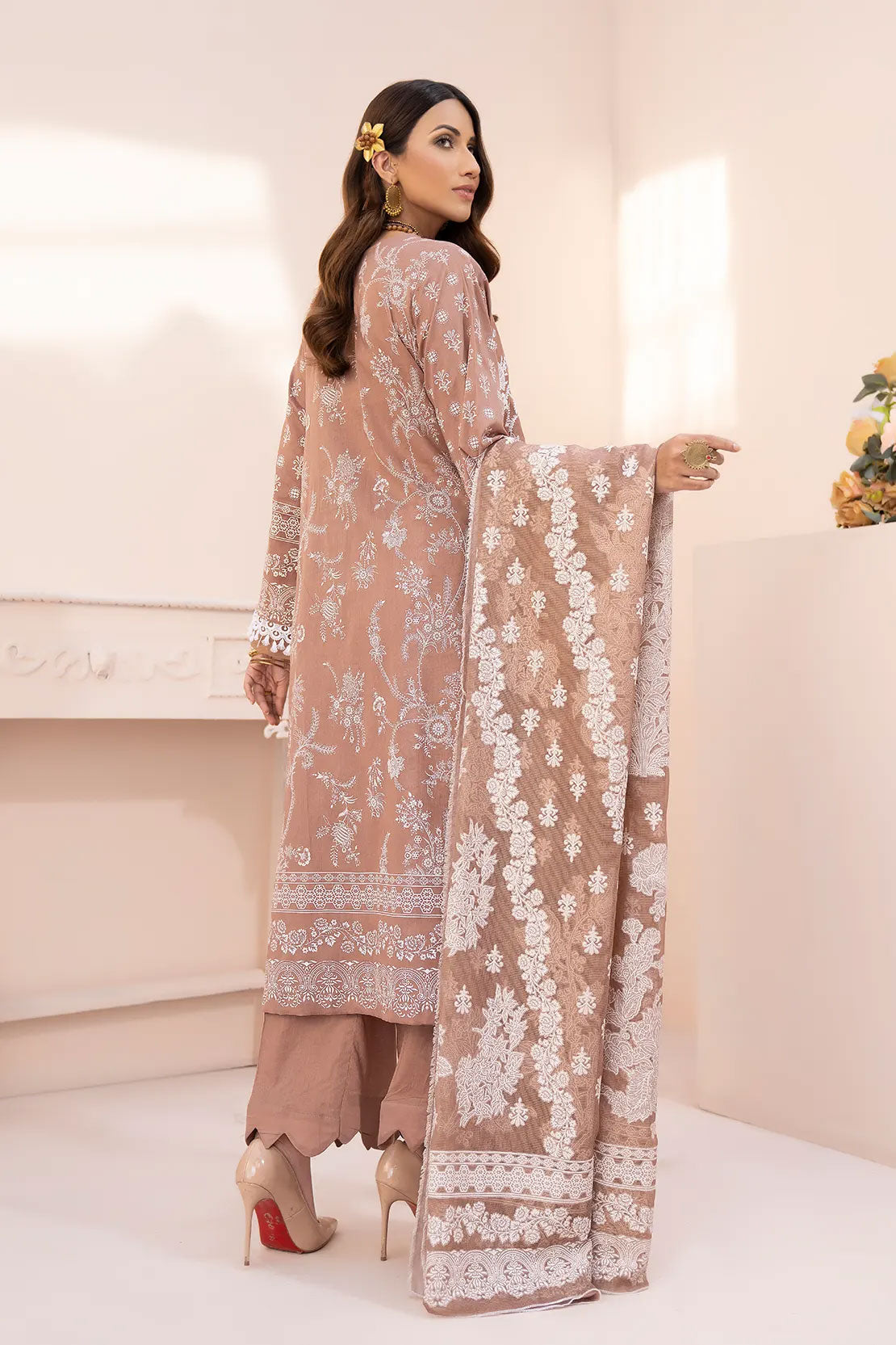 Rashid White Emb Lawn'23 D#5564 CH Brown