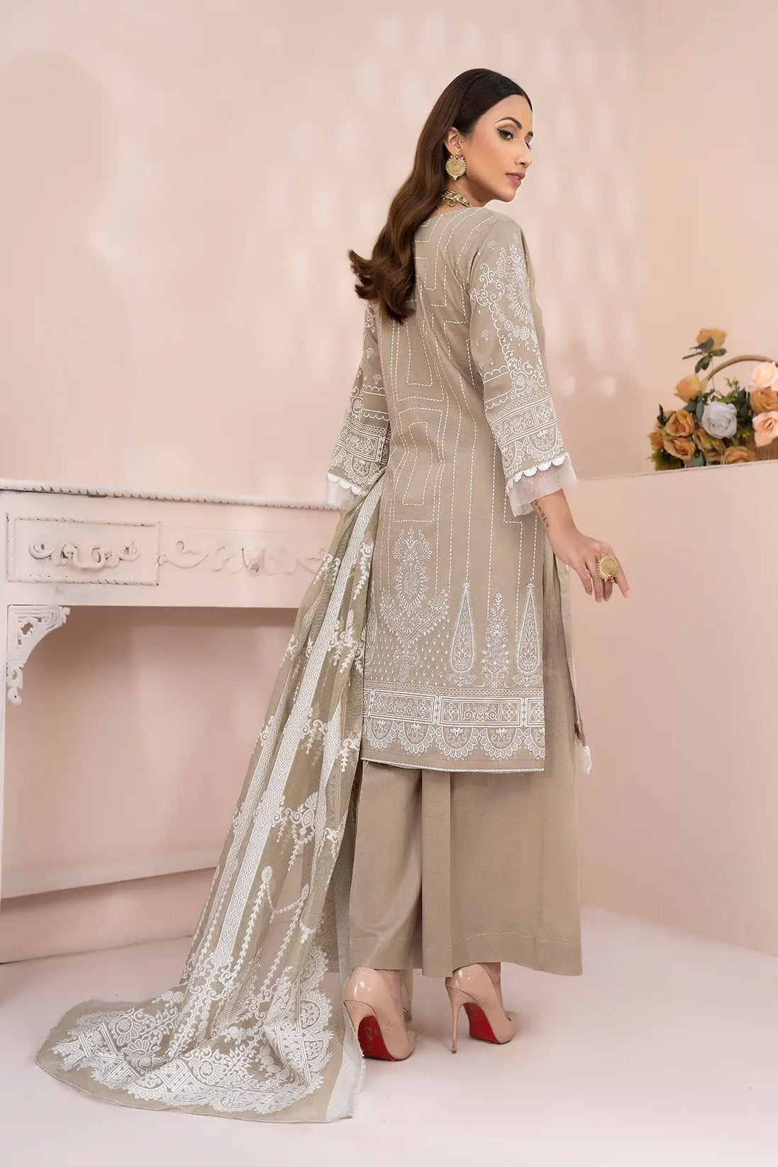 Rashid White Emb Lawn'23 D#5565 D Brown