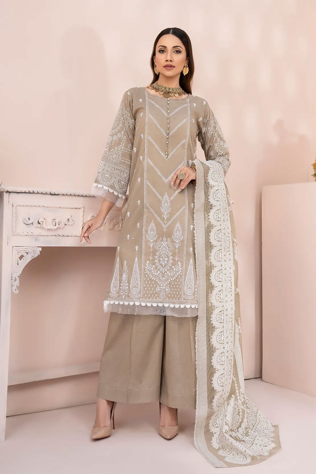 Rashid White Emb Lawn'23 D#5565 D Brown