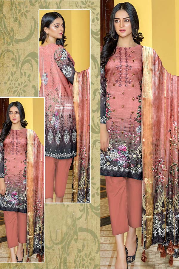 Zaib Tan Shahwar Lawn`23 Vol-105 D#01 Peach-Pink