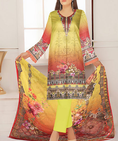Zircon Digital Lawn Chiffon Dupatta`21 D#8 (Lemon)