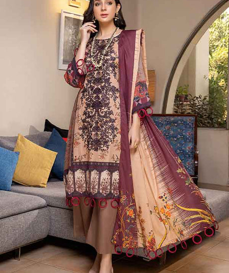 Zoohra Emb Lawn Collection`22 (Brown)